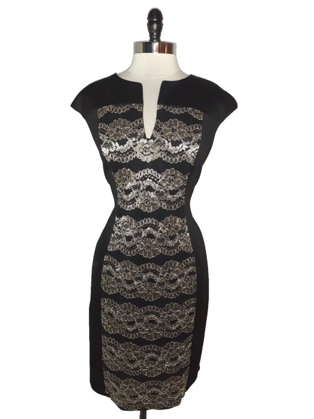 Black and gold floral pattern lace dress